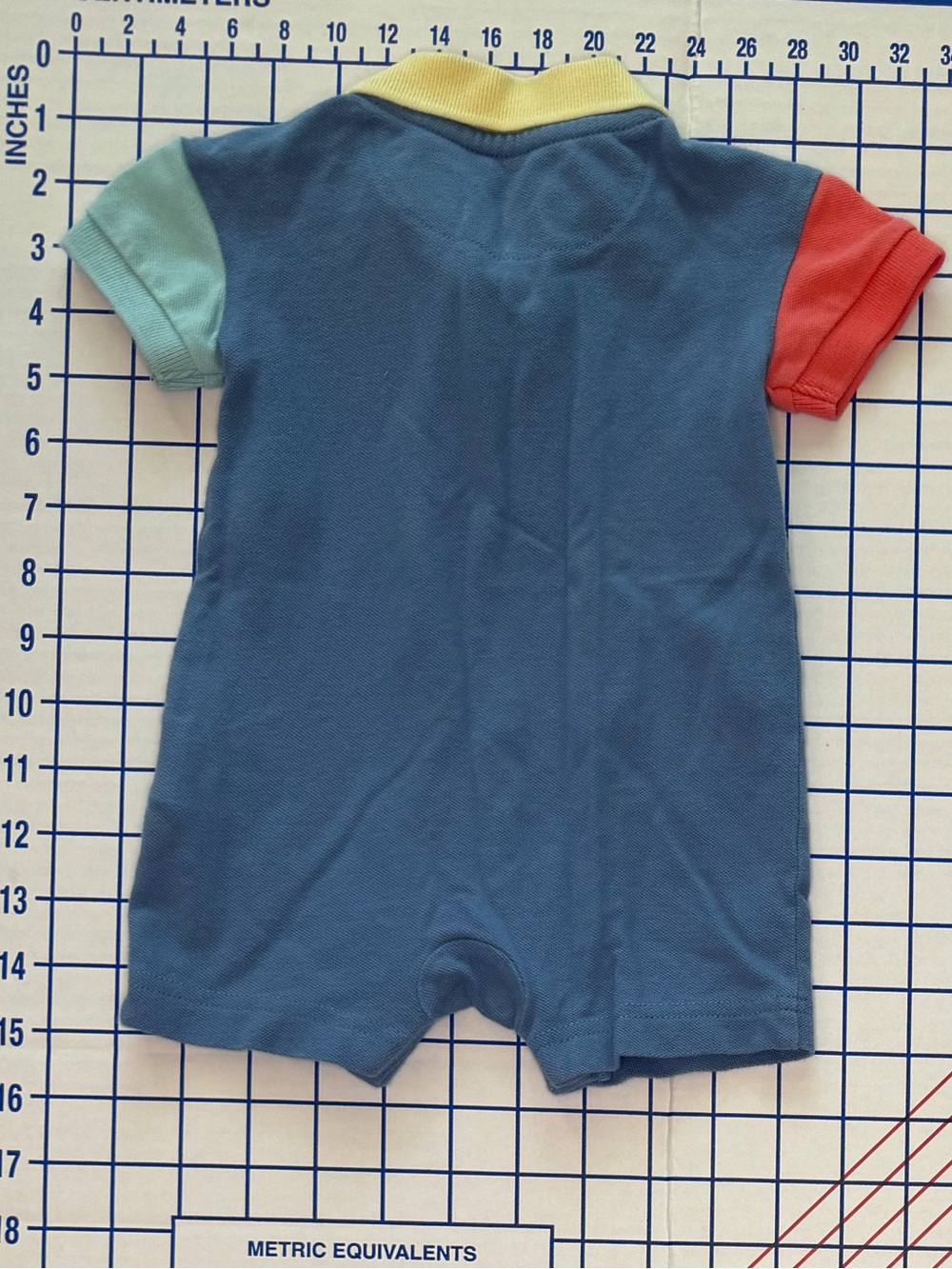 GAP Blue Baby Polo Romper with Yellow Collar - Picture 2 of 3